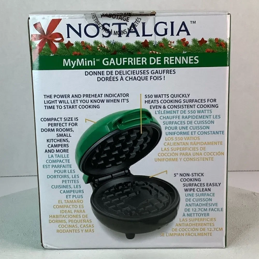 New! Nostalgia My Mini Reindeer Waffle Maker Compact Size 5